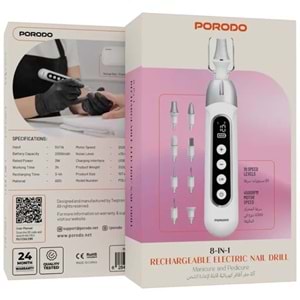 PORODO 8'İ 1 ARADA DİJİTAL EKRANLI ELEKTRİKLİ TIRNAK TÖRPÜSÜ ŞARJLI - PDLFSTAOL12WH