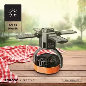 PORODO SOLAR GÜNEŞ ENERJİLİ KAMP VANTİLATÖRÜ TURUNCU SİYAH - PDLFSTFNBKOG