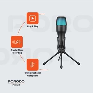 PORODO RGB USB KONDENSER MİKROFON TRİPODLU SİYAH - PDX551