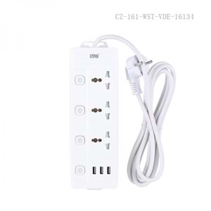 WINNING STAR ST-4029 2000W 3 METRE 3'LÜ EVRENSEL PRİZ 3 USB GİRİŞLİ 4 AYRI ANAHTARLI ÇOKLU UZATMA KABLOSU