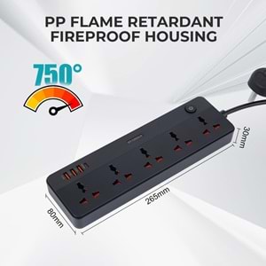 WINNING STAR ST-1203U-5 2500W 5 METRE 5'Lİ EVRENSEL PRİZ 4 USB GİRİŞLİ ÇOKLU UZATMA KABLOSU