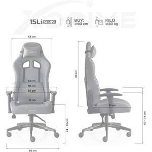 XDRİVE 15 Lİ PLUS OYUNCU KOLTUĞU KUMAŞ GRİ