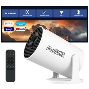 EPICARMA SMART MINI PROJECTOR ANDROID 14 İŞLETİM SİSTEMLİ 4K DESTEKLİ 180° DÖNEBİLEN TAŞINABİLİR SİNEMA PROJEKSİYON CİHAZI