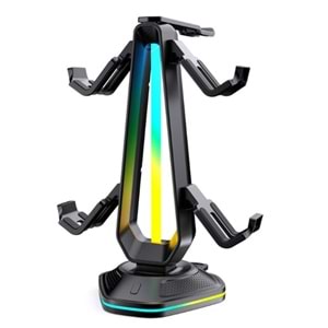 EPICARMA RGB IŞIKLI OYUNCU KULAKLIK STANDI VE KONTROLER TUTUCU - 9 FARKLI IŞIK MODU VE 2 USB ŞARJ PORTLU