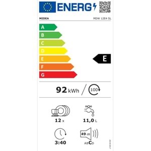 MIDEA MDW 12E4 SL 12 KİŞİLİK A+ YARI ANKASTRE BULAŞIK MAKİNESİ