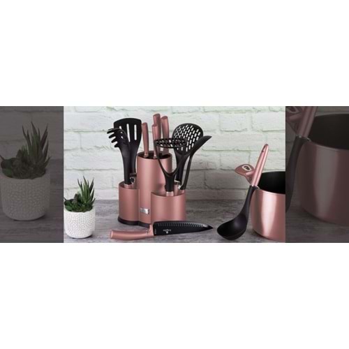 BERLİNGERHAUS BH-6252NA STANDLI BIÇAK VE MUTFAK GEREÇLERİ 12 PARÇA ROSE