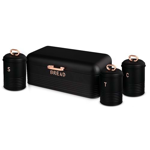 BERLİNGERHAUS BH-6753 EKMEK KUTUSU VE MUTFAK SAKLAMA KABI 4 PARÇA BLACK ROSE