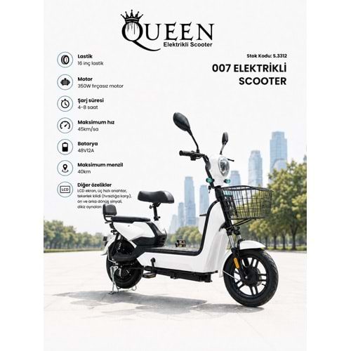 QUEEN 007 ELEKTRİKLİ MOTOR BEYAZ