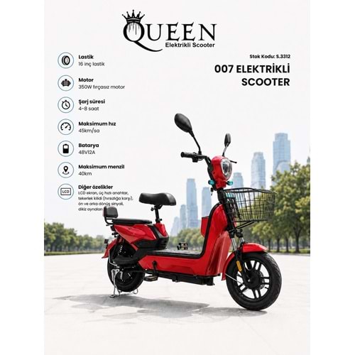 QUEEN 007 ELEKTRİKLİ MOTOR KIRMIZI