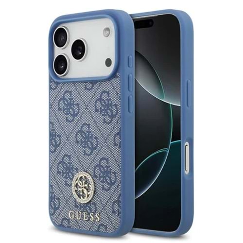 GUESS MAGSAFE 4G PU DERİ KILIF (KLASİK & TAŞLI LOGOLU) İPHONE 17 PRO - MAVİ GUOHMP17LP4GRMDEB