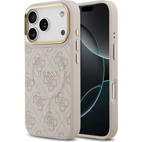 GUESS MAGSAFE 4G PU DERİ KILIF (ÜÇGEN LOGOLU) İPHONE 17 PRO - PEMBE GUHMP17LP4DPLP