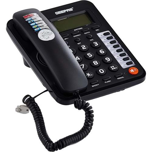 GEEPAS GTP7220 LCD EKRANLI MASAÜSTÜ TELEFON - ARAYAN NUMARA GÖSTERGELİ VE ELLER SERBEST FONKSİYONLU - SİYAH
