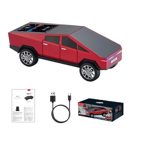 WSTER WS-580 KIRMIZI CYBERCAR TASARIMLI RGB IŞIKLI BLUETOOTH HOPARLÖR - LED EKRANLI FM RADYO VE GÜÇLÜ BASS DESTEKLİ WIRELESS SPEAKER
