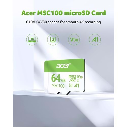 ACER MSC100 64 GB MİCROSD U3 V30 A1 HAFIZA KARTI