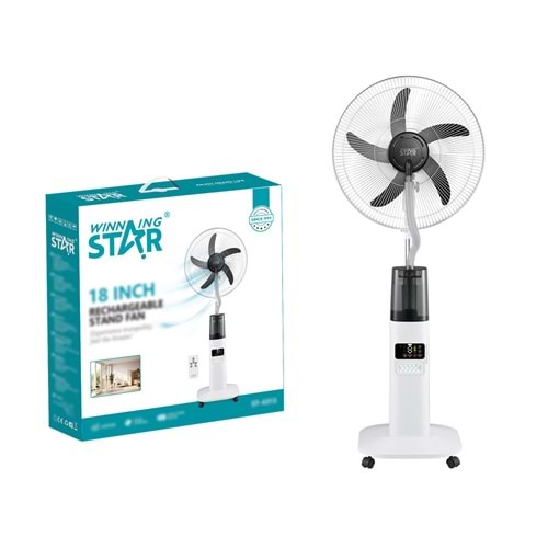 WINNING STAR ST-4313 SOLAR PANELLİ ŞARJ EDİLEBİLİR UZAKTAN KUMANDALI BUHARLI VANTİLATÖR