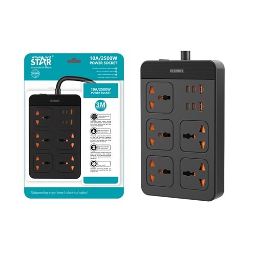 WINNING STAR ST-1205U-5 2500W 3 METRE 5'Lİ EVRENSEL PRİZ 6 USB GİRİŞLİ ÇOKLU UZATMA KABLOSU