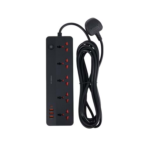 WINNING STAR ST-1203U-5 2500W 5 METRE 5'Lİ EVRENSEL PRİZ 4 USB GİRİŞLİ ÇOKLU UZATMA KABLOSU