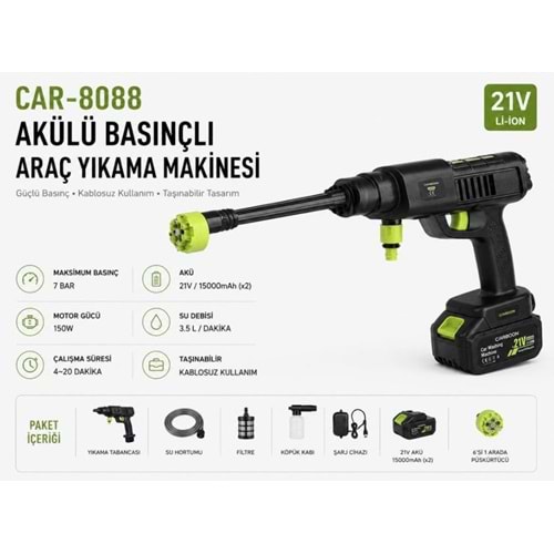 CARBOON CAR-8088 AKÜLÜ BASINÇLI ARABA YIKAMA MAKİNESİ
