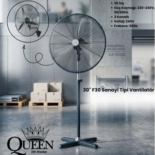 QUEEN F30 3 KANATLI SANAYİ TİPİ VANTİLATÖR