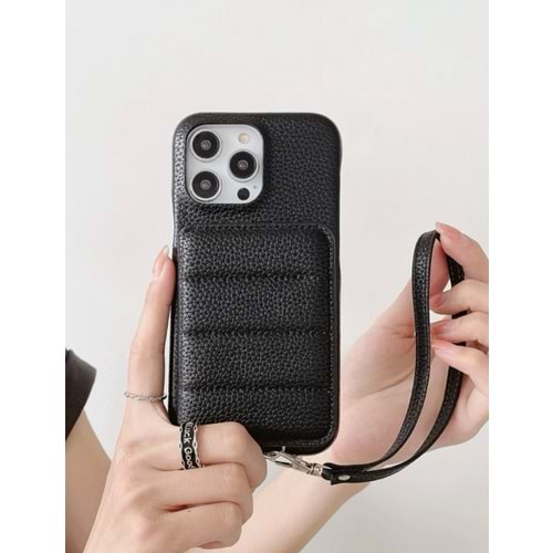 SİYAH DERİ TASARIM CÜZDANLI IPHONE 15 PRO KILIF
