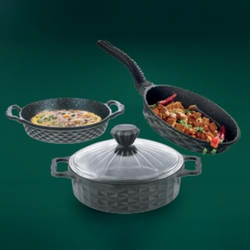 POLOCHEF CRYSTAL GRANİT DÖKÜM TENCER 26CMTAVA24 CM SAHAN20 CM SET CTS-126