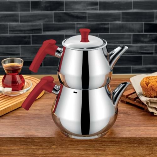 POLOCHEF DOLPHIN ÇELİK ÇAYDANLIK SETİ MEGABOY KIRMIZI SAP DOK-102
