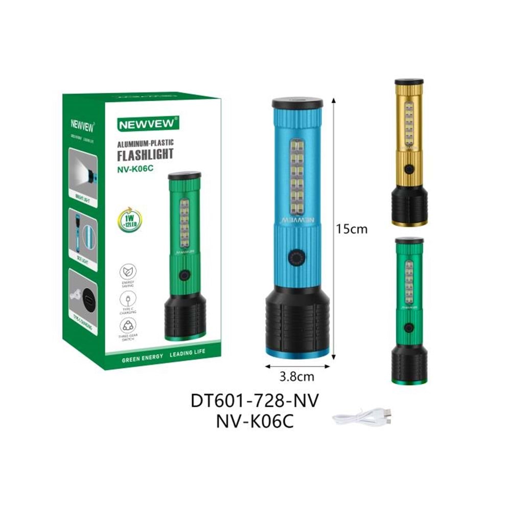 NEWVEW ALİMİNYUM EL FENERİ TYPE-C NV-K06C
