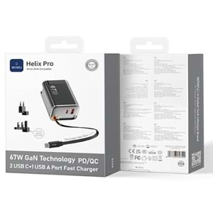 G027 WİWU HELİX PRO 67W GAN HIZLI ŞARJ PD/QC 2USB C+1 USB A