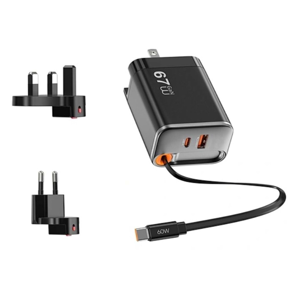 G027 WİWU HELİX PRO 67W GAN HIZLI ŞARJ PD/QC 2USB C+1 USB A