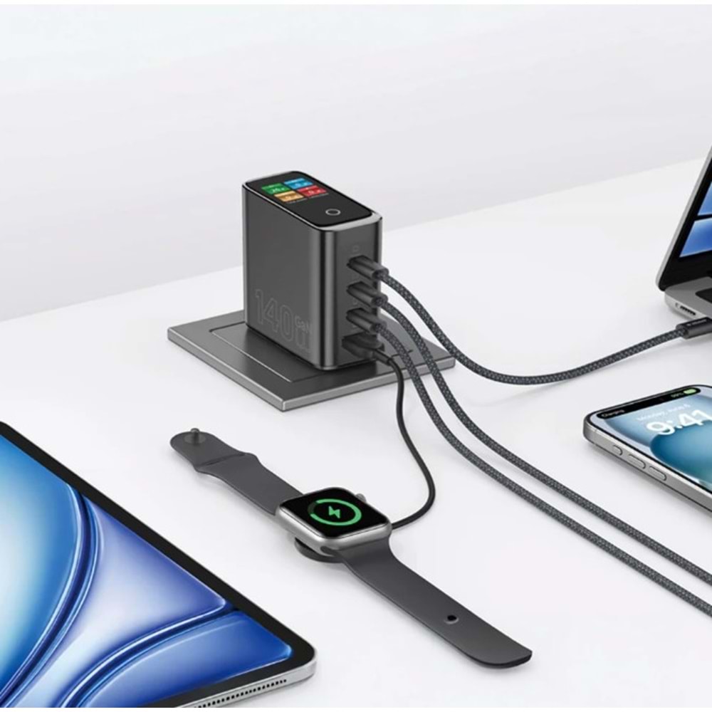 G028 WİWU 140W AKILLI EKRANLI GAN ŞARJ CİHAZI 3C 1A