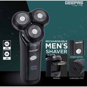 GEEPAS GSR57501 ŞARJLI ERKEK TIRAŞ MAKİNESİ - DÖNER BAŞLIKLI ISLAK KURU KULLANIM - LED EKRANLI VE USB ŞARJLI - GRİ