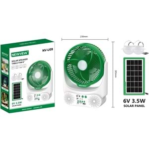 NEWVEW NV-U09 8 İNÇ HOPARLÖRLÜ SOLAR ŞARJ EDİLEBİLİR MASAÜSTÜ VANTİLATÖR