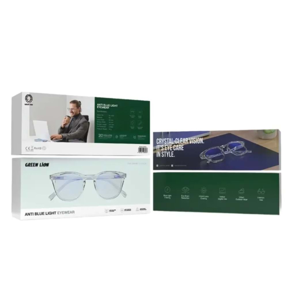 GREEN LION MAVİ IŞIK ENGELLEYİCİ GÖZLÜK ŞEFFAF - GNABLEYWRCL