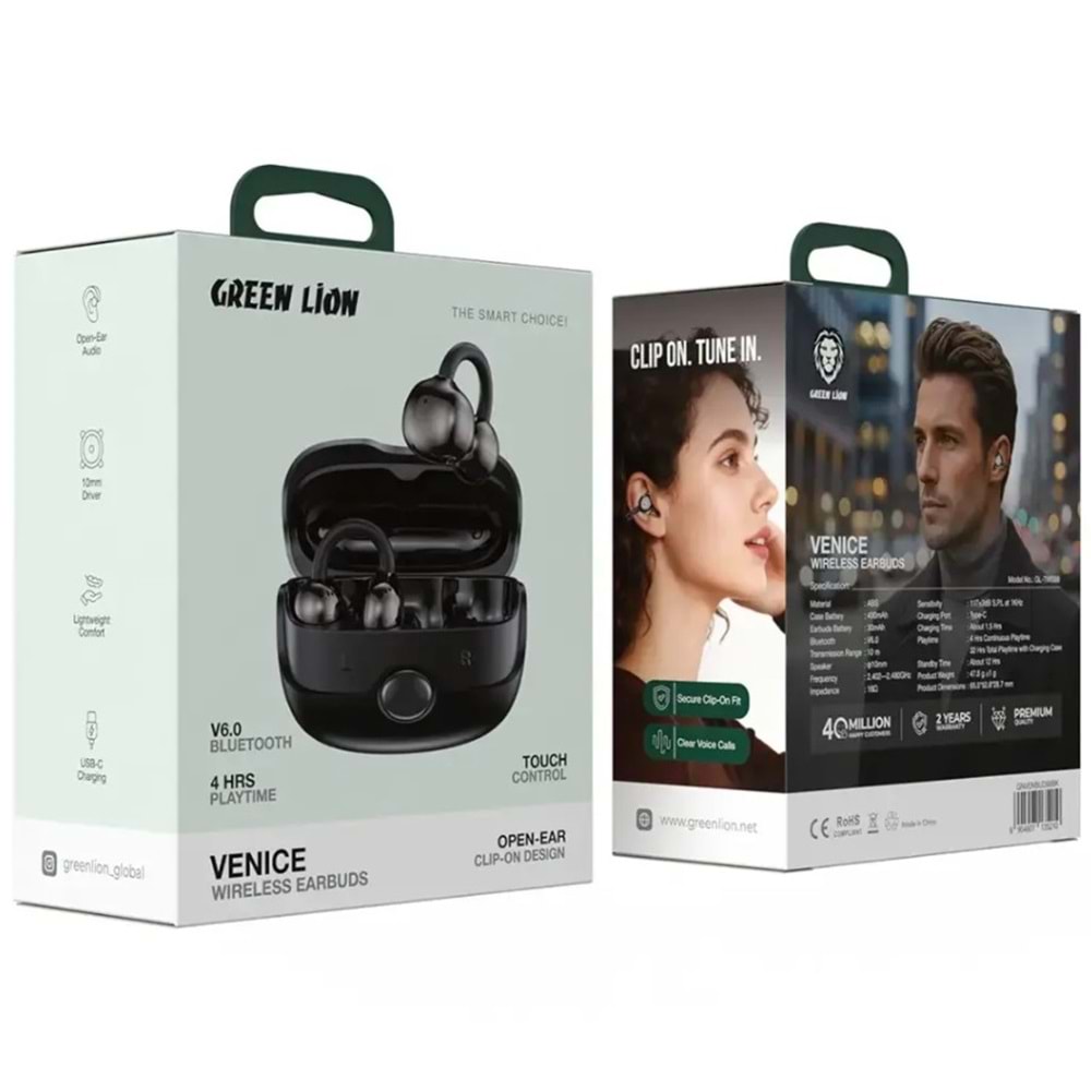 GREEN LION VENICE KABLOSUZ KULAKLIK TWS SİYAH - GNVENBUD88BK