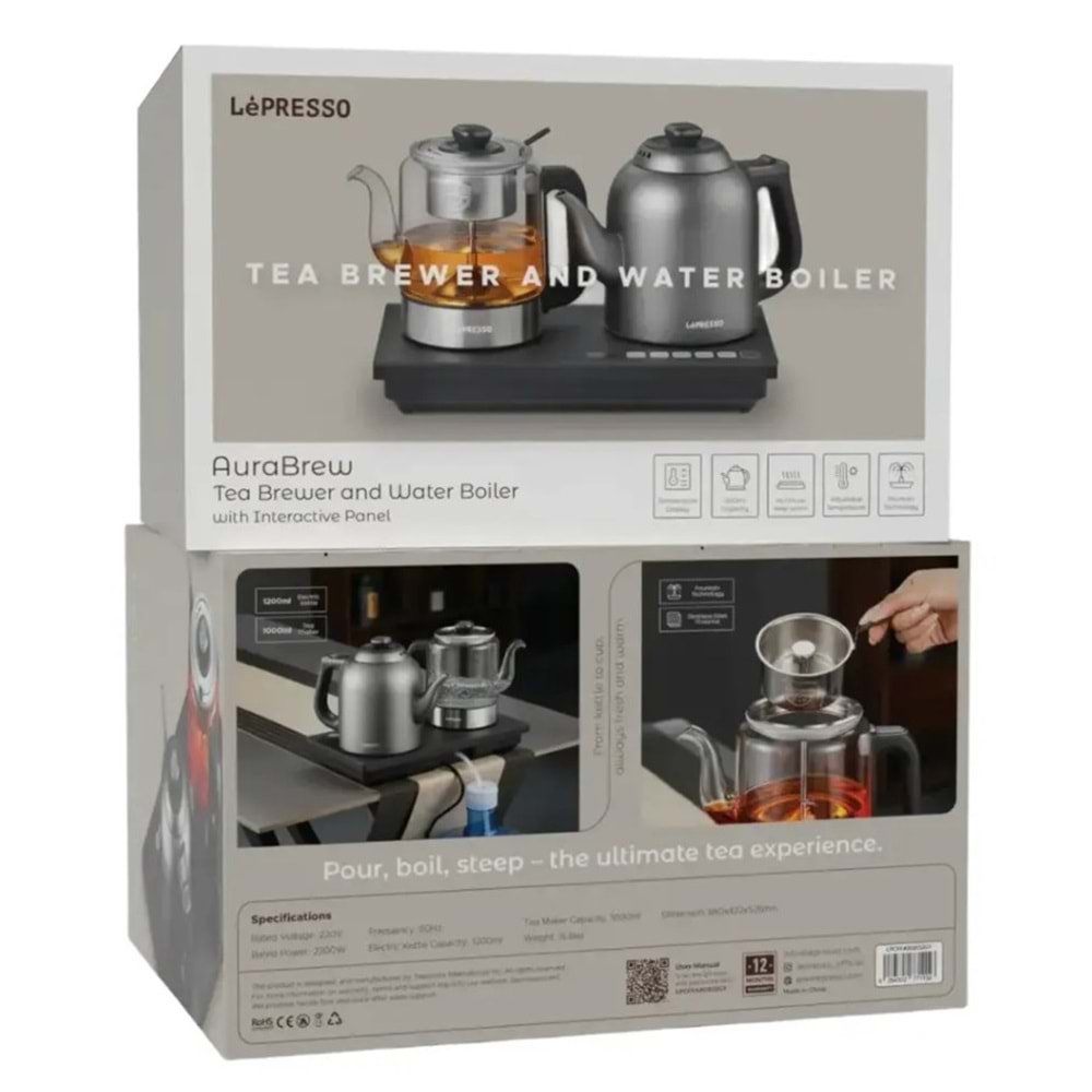 LEPRESSO AURABREW DİJİTAL EKRANLI ÇAY VE SU DEMLEME MAKİNESİ GRİ - LPCFFAB0032GY