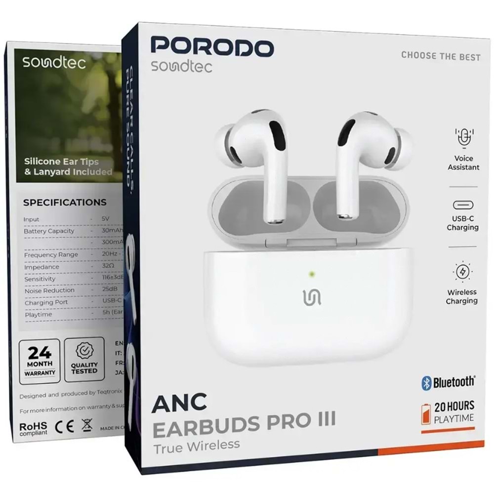 PORODO AIRPODS PRO 3 ANC KABLOSUZ KULAKLIK TWS BEYAZ - PD8002WH