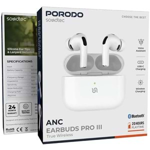 PORODO AIRPODS PRO 3 ANC KABLOSUZ KULAKLIK TWS BEYAZ - PD8002WH
