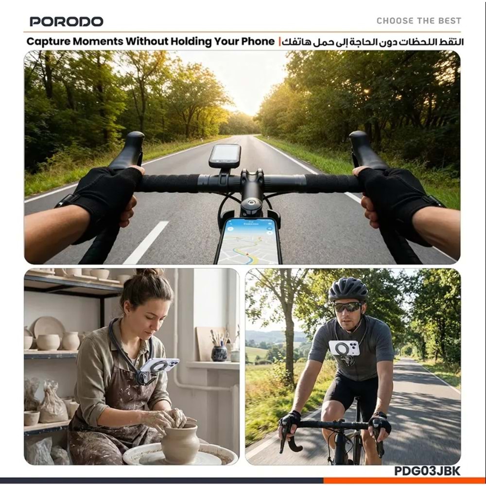 PORODO STANCE MAGSAFE BOYUN TELEFON TUTUCU SİYAH - PDG03JBK