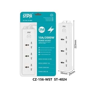 WINNING STAR ST-4024 2500W 3'LÜ TEK ANAHTARLI ÇOKLU GRUP PRİZ