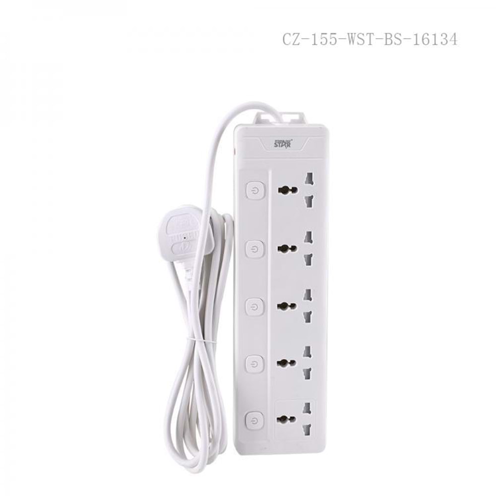 WINNING STAR ST-4035 2000W 3 METRE 5'Lİ EVRENSEL PRİZ 5 AYRI ANAHTARLI UK/BS FİŞLİ ÇOKLU UZATMA KABLOSU