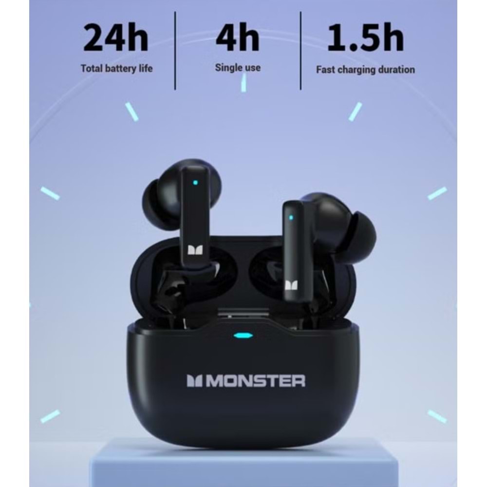 MONSTER AURA FIT GT17 TWS KULAK İÇİ KANCALI OYUNCU BLUETOOTH SİYAH KULAKLIK