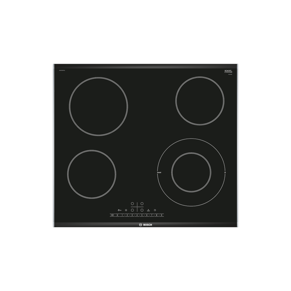 BOSCH PKF675FP2E SERAMİK 4 ELEKTRİKLİ DİJİTAL GÖSTERGE VE ÇOCUK EMNİYETLİ OCAK