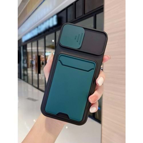 YEŞİL LENS KORUMALI IPHONE 15 PRO KARTLIK KILIF