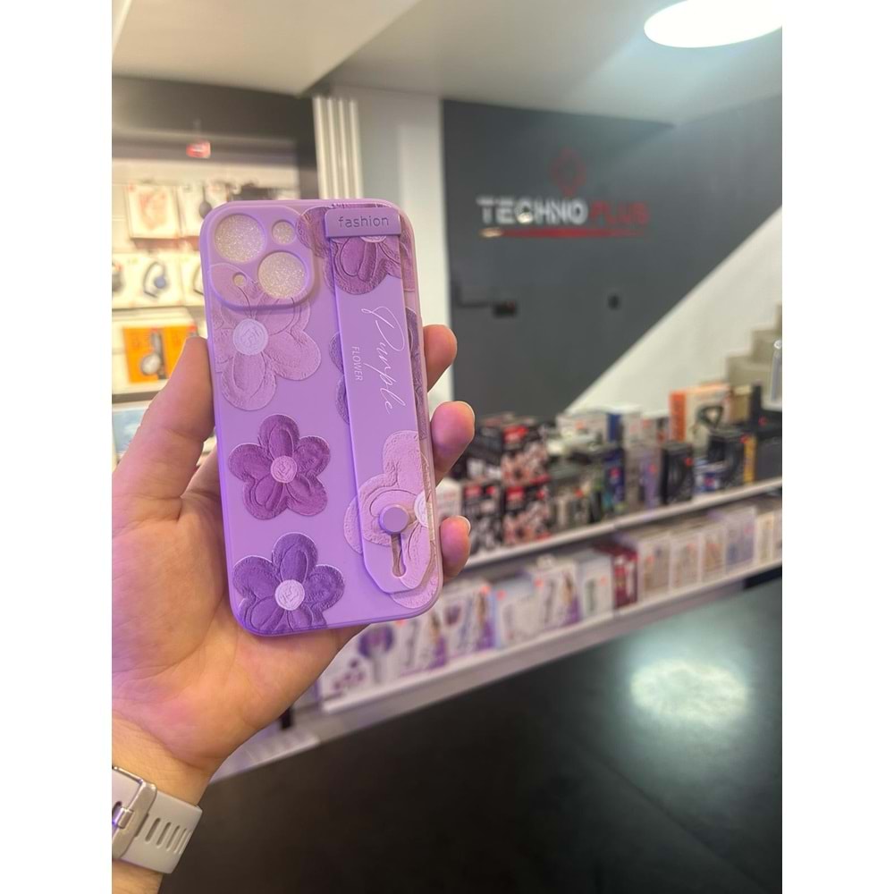 LİLA ÇİÇEKLİ LENS KORUMALI IPHONE 15 KILIF