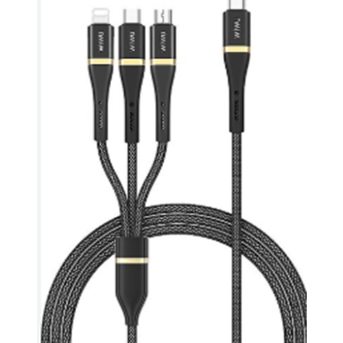 WİWU ELİTE 100W 3 İN 1 TYPE-C ŞARJ KABLOSU 1.2M TYPE-C+ LİGHTNİNG + MİCRO C024